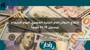 ارتفاع الدولار أمام الجنيه المصري اليوم الأربعاء ليسجل 51.76 جنيهاً